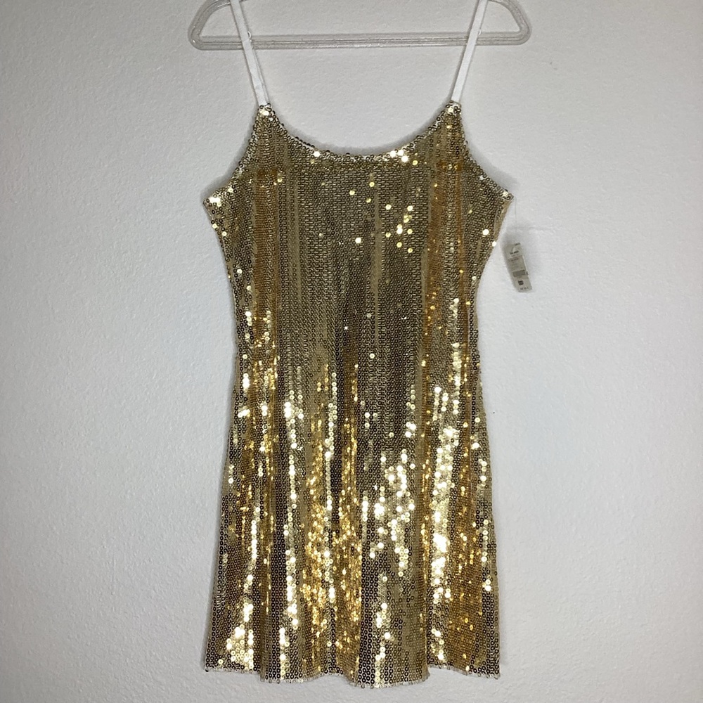 Gold Sequin Mini Dress - Sleeveless Slip Style